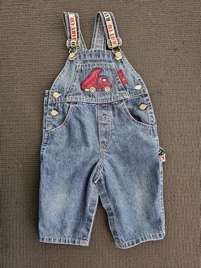 Baby Denim Overalls with Fire Truck Embroidery Vintage Children's Jeans